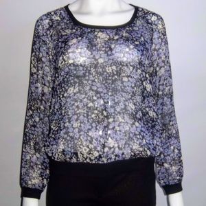 Mason + Mackenzie Floral Raglan Sheer Top Sz Jrs M